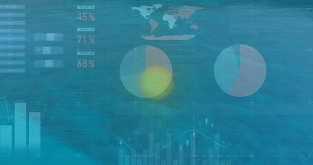 Poster - Creating animation with charts and graphs over ocean landscape background