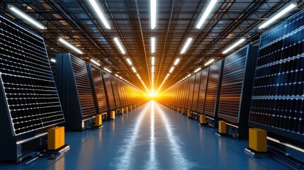 Poster - A long hallway with many solar panels on the walls