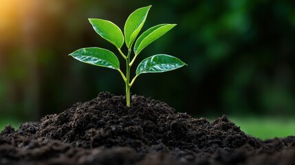 Poster - A small green plant is growing in the dirt