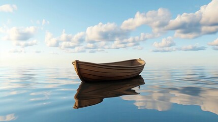 Poster - A small wooden boat floating in an infinite sky instead of water.