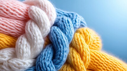 Poster - A bunch of knitted yarns in different colors are tied together