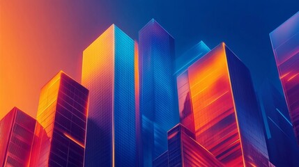 Poster - Dynamic cityscape urban landscape digital art evening glow high-contrast view futuristic design