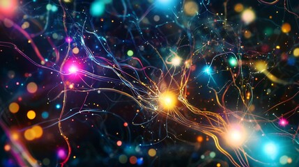 Poster - Dynamic neural connections abstract background digital art vibrant colors macro perspective innovation in science
