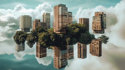 Poster - A surreal cityscape where all buildings are floating mid-air