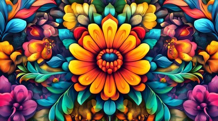 Poster - Vibrant floral design digital art colorful patterns abstract environment close-up view eye-catching concept