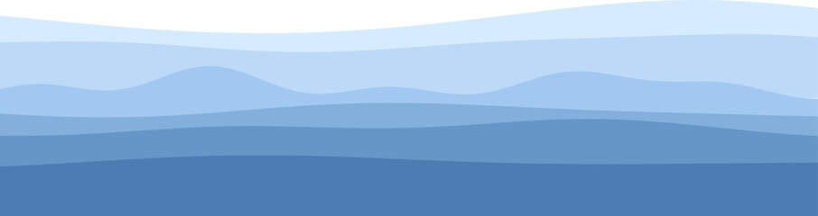 Poster - Abstract blue wave pattern landscape with layered hills in various shades of blue.