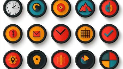 Collection of Colorful Flat Design Icons for Business and Technology