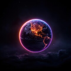 Aufkleber - Glowing Earth at Night with Purple and Orange Lights