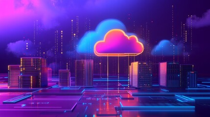 Poster - Cloud computing innovation urban cityscape digital art futuristic environment aerial view technology