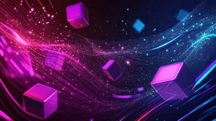 Fototapete - Dynamic abstract design of colorful cubes in motion digital art vibrant environment futuristic concept