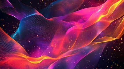 Poster - Vibrant wave patterns abstract digital art colorful background cosmic environment artistic perspective visual serenity