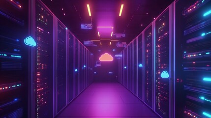 Poster - data center transformation virtual environment digital infrastructure neon lighting futuristic view 