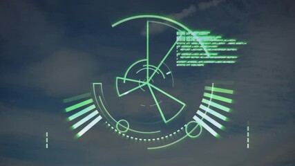 Poster - Displaying futuristic radar animation over cloudy sky background, technology concept