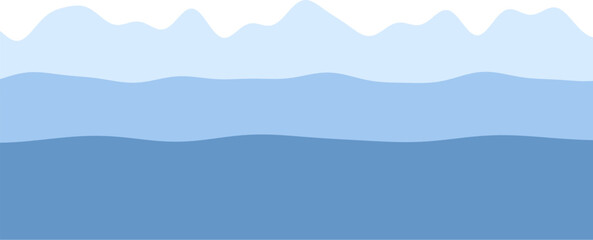 Poster - Abstract blue wave layers in minimalist geometric mountain landscape.