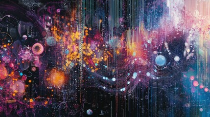 Poster - Cosmic art exploration abstract universe digital artwork dark space wide angle visual representation
