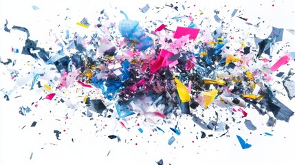 Poster - Dynamic explosion of colorful fragments abstract art digital creation vibrant environment aerial view artistic expression