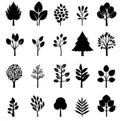 collection of stylized tree silhouettes, nature design, website or print