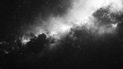 ethereal black and white nebula cloudscape in deep space with distant stars cosmic background astron