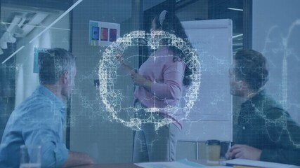 Poster - Business meeting with digital network animation overlaying people discussing ideas
