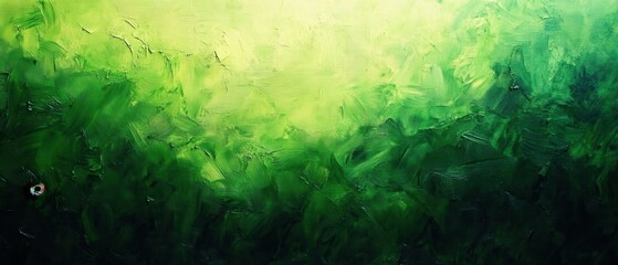 Poster - Lush emerald green abstract painting evokes a sense of depth and tranquility with brushstroke texture and gradient light creating a serene artistic ambiance