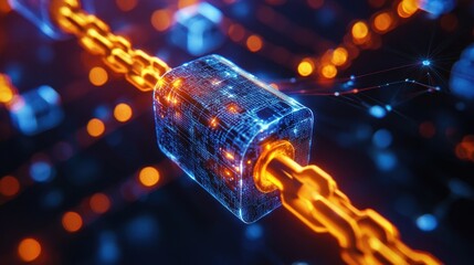 Poster - Digital Chain Connection Block Technology with Glowing Circuitry and Data Transfer Network