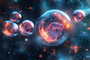 Poster - Microscopic View of Cellular Structures in Vibrant Blue and Red Tones Science and Biology Concept