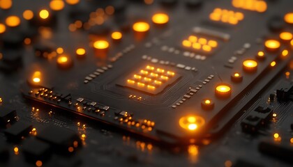 Poster - Circuit Board with Illuminated Chips