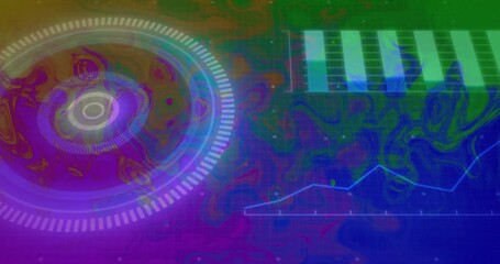 Poster - Animation showing circular and bar graphs on colorful digital interface background
