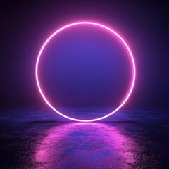 Poster - Luminous pink circle on a reflective surface creating a captivating glow in a dark purple ambiance with a futuristic style
