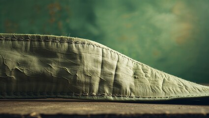 Poster - Close-up view of a textured fabric on a wooden surface highlighting craftsmanship and detail in a soft light setting