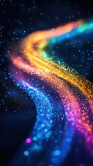 Poster - Glowing Fiber Optic Network with Rainbow Colors and Bokeh Effect on Dark Background Creates a Futuristic and Energetic Mood