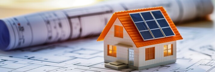 Poster - 3d rendering project of new building model house on blueprint plan