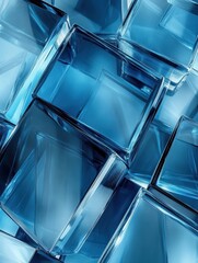 Poster - Abstract arrangement of translucent blue glass cubes creating a modern geometric background pattern