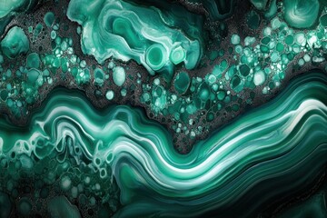 Poster - Emerald dreamscape of swirling fluid art with silver accents creating a mesmerizing and luxurious backdrop