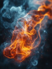 Poster - Abstract ethereal blend of fiery orange and cool blue smoke creating a dynamic and mesmerizing visual effect with a dark background