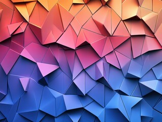Poster - Abstract geometric gradient design with triangular facets in vivid orange pink and blue hues for modern background
