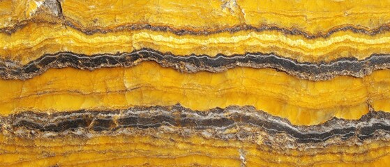 Poster - Abstract banded onyx stone texture with warm yellow and black layers for natural background design