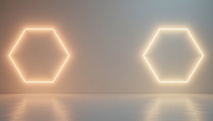 Poster - Illuminated hexagonal shapes modern interior abstract design minimalist environment symmetrical view contemporary art concept