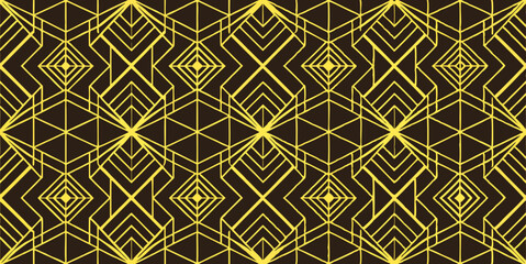 Golden Art Deco seamless vector pattern with geometric diamond and line elements for luxury vintage designs.