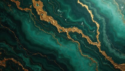 Poster - Stunning green marble background with gold accents. Abstract texture, luxury design, natural stone look. Emerald, gold colors create elegant, modern, expensive visual. Perfect for decor, wallpaper,