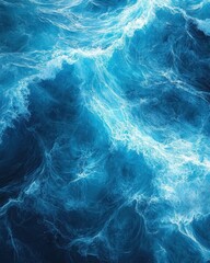 Poster - Aerial Ocean View Capturing Dynamic Waves and Swirling Currents in Shades of Deep Blue and Turquoise