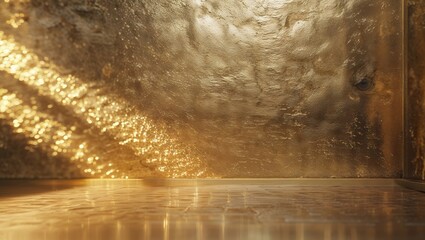 Poster - Golden light streaming through a textured wall in a serene indoor space during the afternoon