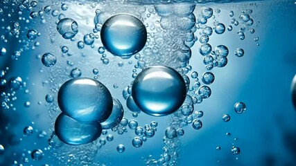 Poster - Bubbles Rising in a Clear Blue Water Background Generative AI