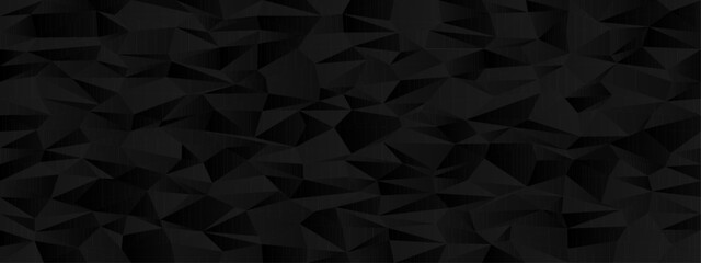 Poster - Abstract geometric black background with triangular facets for modern design and textures.