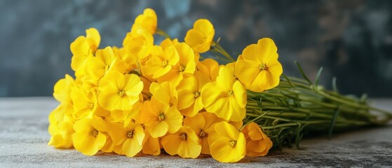 Aufkleber - Radiant yellow wallflowers bloom in abundance creating a vibrant floral display against a textured backdrop capturing the essence of spring and natural beauty