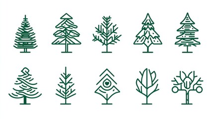 Line art evergreen tree icons; nature, design, graphic, illustration, website