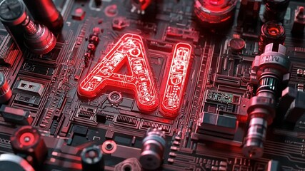 Poster - AI Core: A stunning, close-up shot captures a red glowing 