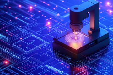 Poster - Illuminated microscope on circuit board background