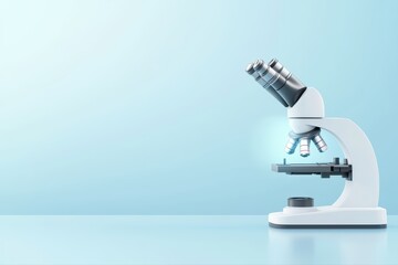Poster - laboratory microscope on a light blue background