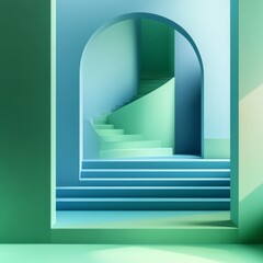 Aufkleber - Architectural Illusion: Muted Green and Blue Steps Leading to an Arched Gateway